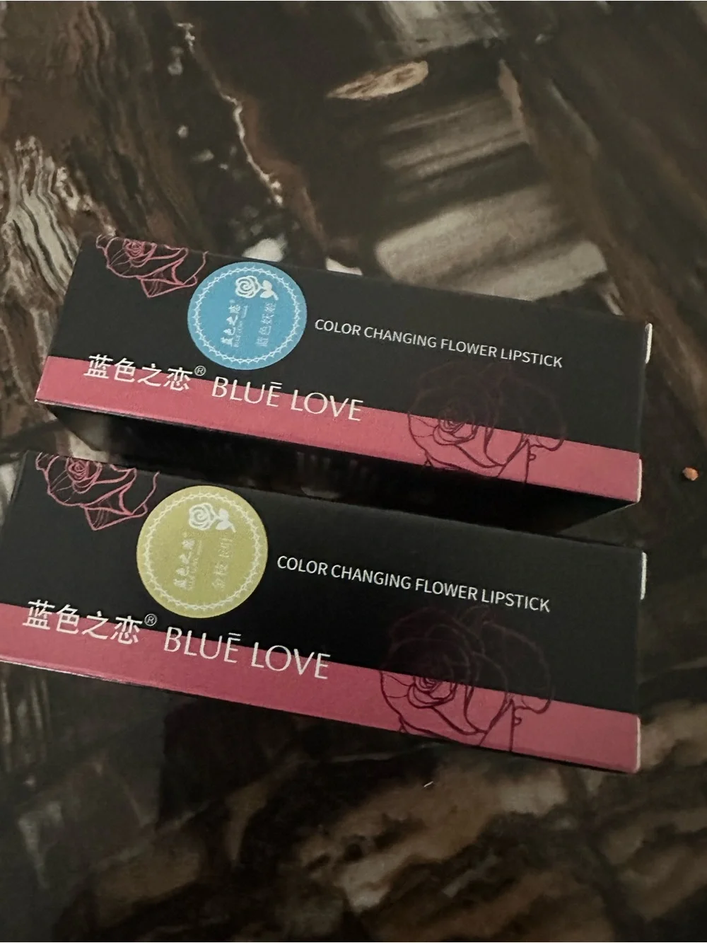 Floral Jelly Lipstick — Pink Tint with Blue & Gold Flower Accents